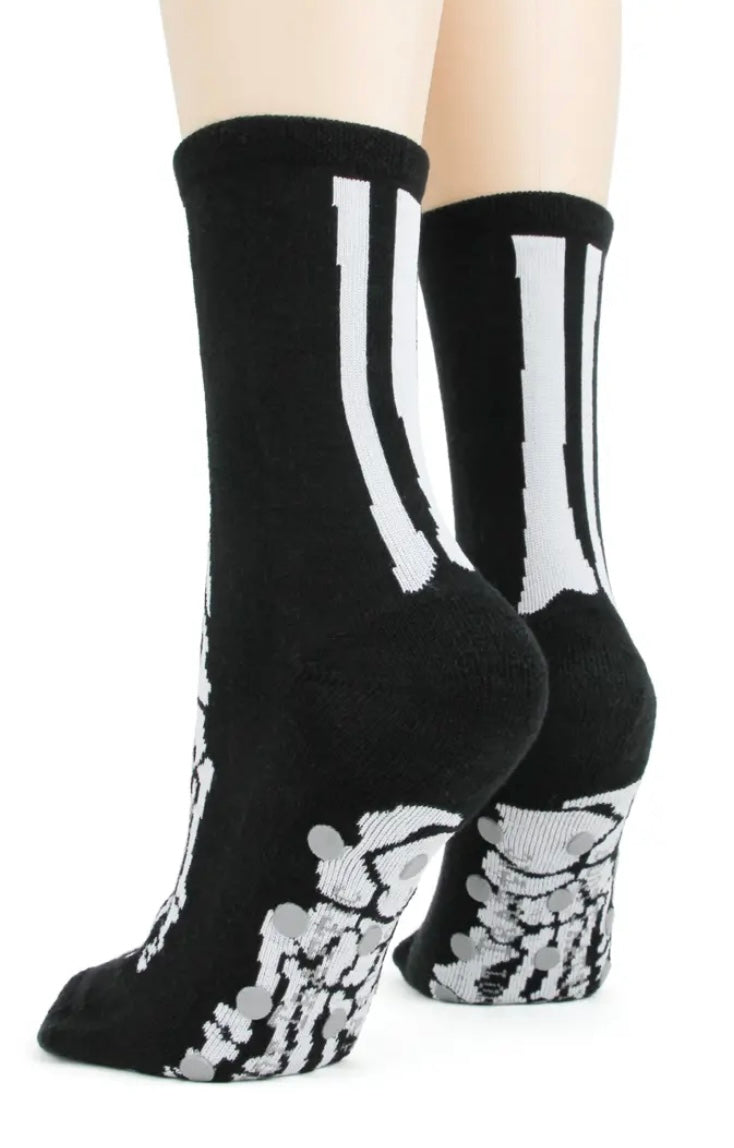 FOOT TRAFFIC Brand Ladies SKELETON BONES Non-Skid Slipper Socks - Novelty Socks And Slippers