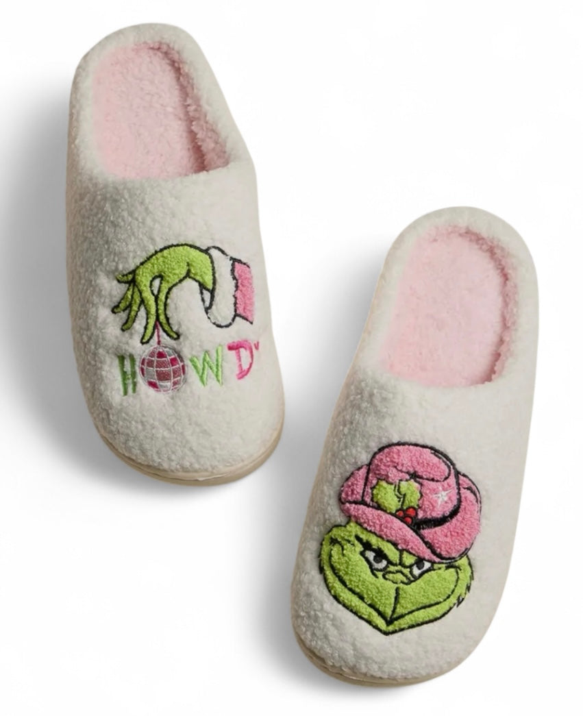THE GRINCH Ladies Slip On Slippers (Choose Style & Size) - Novelty Socks And Slippers