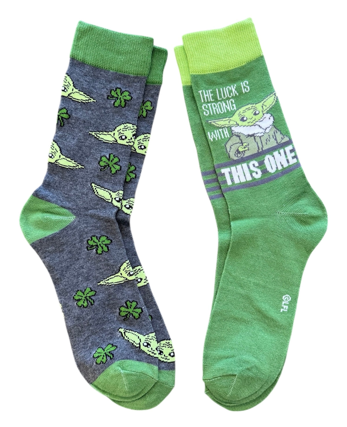 STAR WARS Men’s BABY YODA 2 Pair Of SAINT PATRICKS DAY Socks ‘THE LUCK IS STRONG WITH THIS ONE’ - Novelty Socks And Slippers