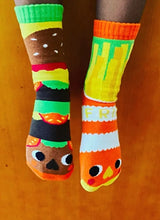 PALS SOCKS Brand Unisex BURGER & FRIES Mismatched Gripper Bottom Socks (CHOOSE SIZE) - Novelty Socks And Slippers