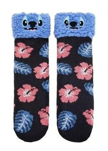 DISNEY LILO & STITCH LADIES SHERPA LINED GRIPPER BOTTOM SLIPPER SOCKS - Novelty Socks And Slippers