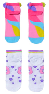 CARE BEARS Ladies 2 Pair Of ANKLE Socks With POM POMS - Novelty Socks for Less