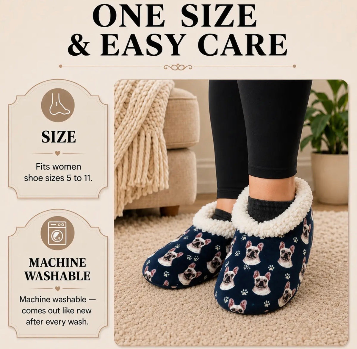 FRENCH BULLDOG Ladies Non-Slip Slippers COMFIES BRAND By E&S Pets