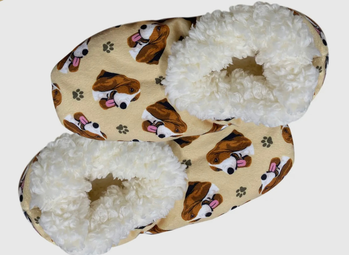 COMFIES BRAND Ladies BASSET HOUND NON-SKID SLIPPERS - Novelty Socks And Slippers