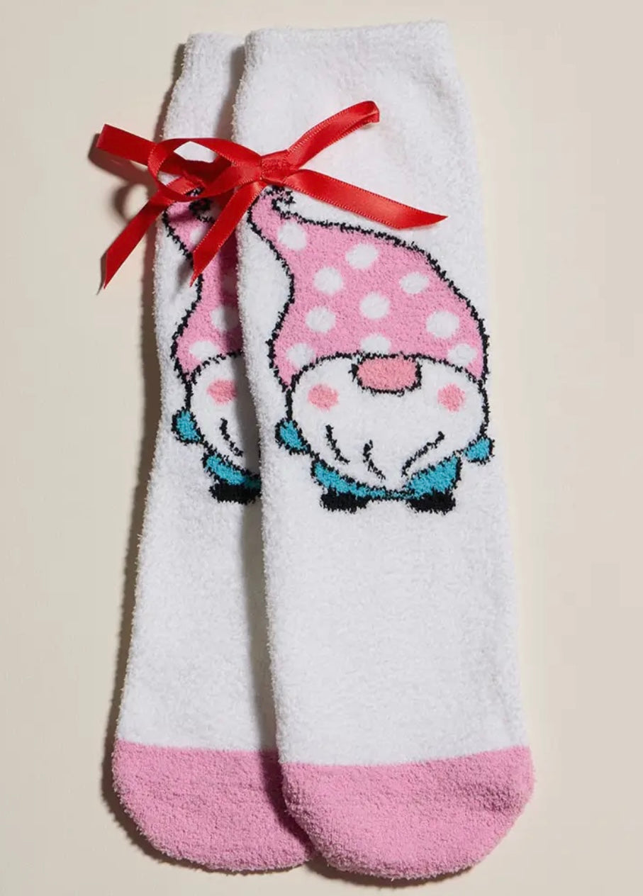 CUTE CHRISTMAS GNOMES Ladies 4 Pair Of Fuzzy Socks Gift Set - Novelty Socks And Slippers