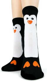 FOOT TRAFFIC Brand Ladies PENGUIN Non-Skid Slipper Socks - Novelty Socks And Slippers