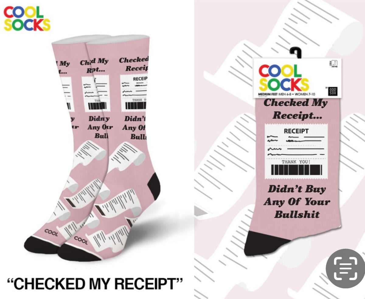 COOL SOCKS Brand Unisex CHECKED MY RECEIPT DIDN’T BUY ANY OF YOUR BULLSHIT Socks - Novelty Socks And Slippers