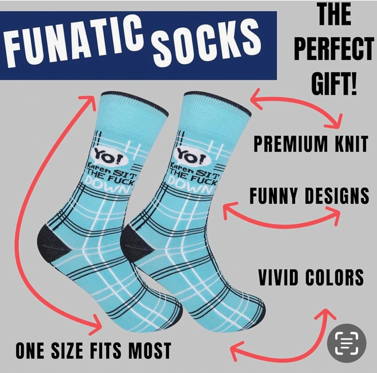 FUNATIC Brand Unisex Socks ‘YO! KAREN SIT THE FUCK DOWN’ - Novelty Socks And Slippers