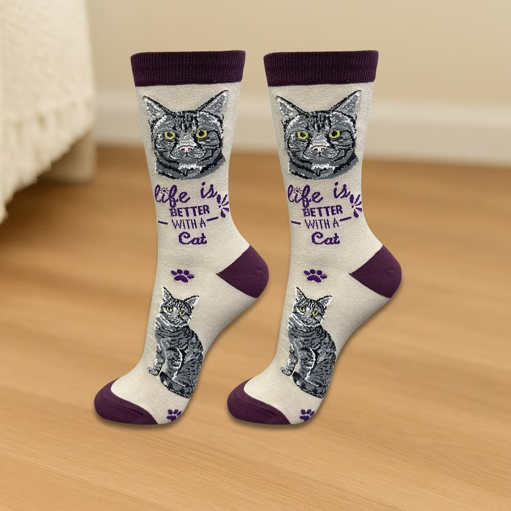 SILVER GRAY TABBY CAT Adult Unisex Socks By E&S Pets Choose Style