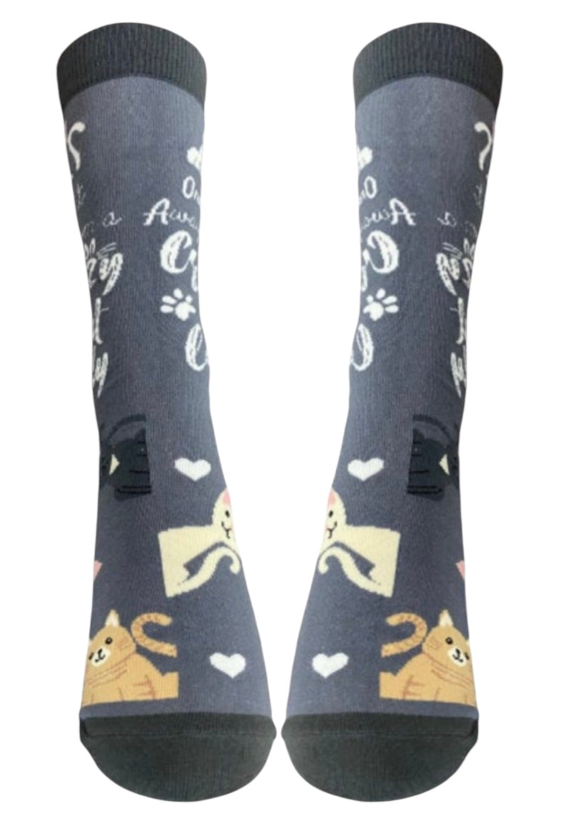 LIFE IS BETTER Brand Unisex ONE CAT AWAY FROM A CRAZY CAT LADY Socks By E&S Pets - Novelty Socks And Slippers