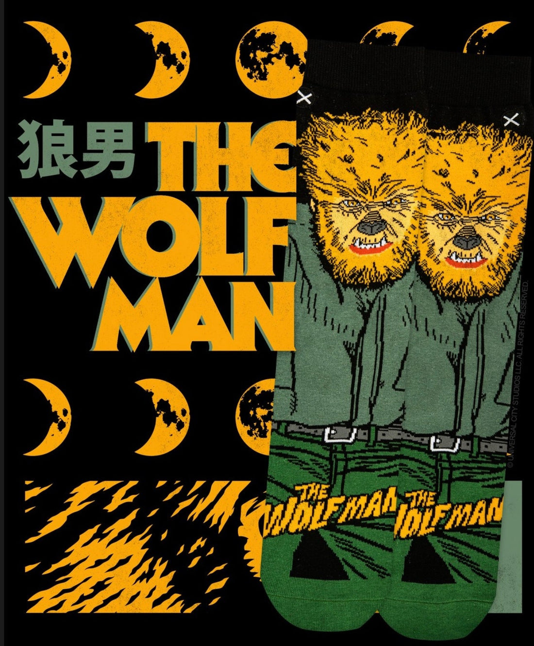 THE WOLF MAN MEN’S 360 UNIVERSAL MONSTERS HALLOWEEN SOCKS ODD SOX BRAND