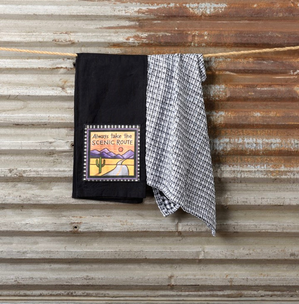 Primitives By Kathy ‘ALWAYS TAKE THE SCENIC ROUTE’ 2 Kitchen Tea Towels - Novelty Socks And Slippers