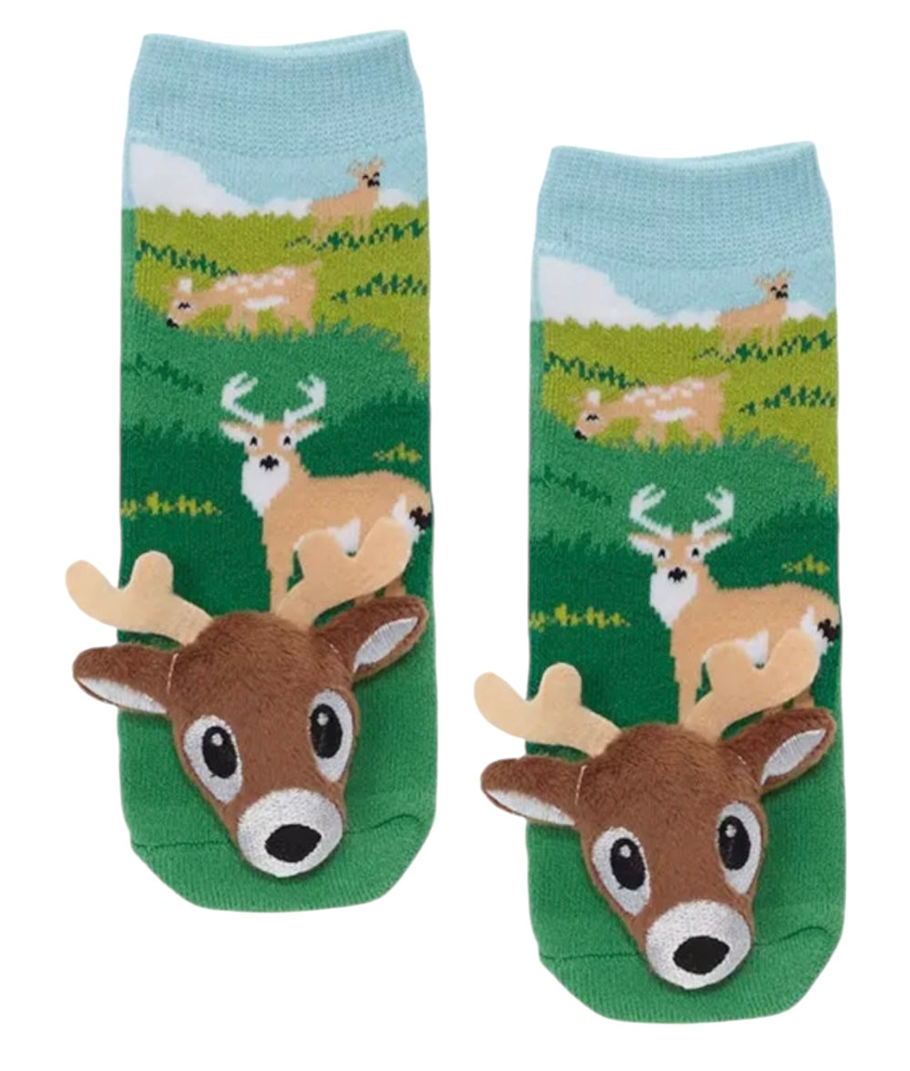 MESSY MOOSE Brand Unisex Baby WHITE TAIL DEER Gripper Bottom Socks - Novelty Socks And Slippers