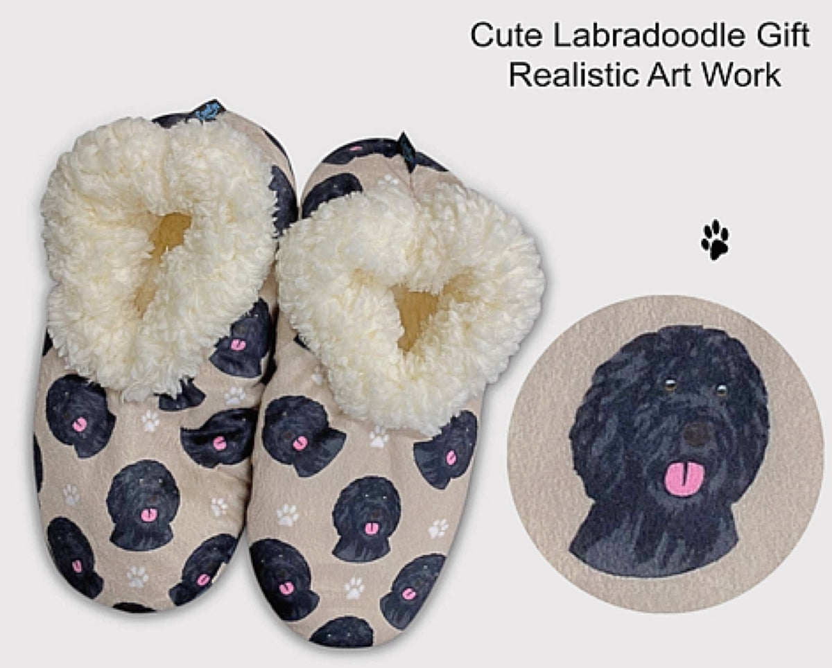 COMFIES BRAND LADIES BLACK LABRADOODLE NON-SKID SLIPPERS - Novelty Socks for Less