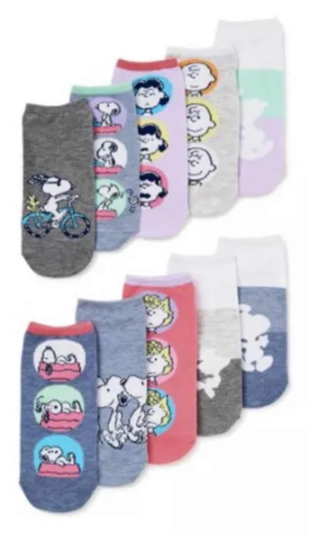 PEANUTS Ladies 10 Pair Of No Show Socks SNOOPY, CHARLIE BROWN, LUCY & SALLY - Novelty Socks And Slippers