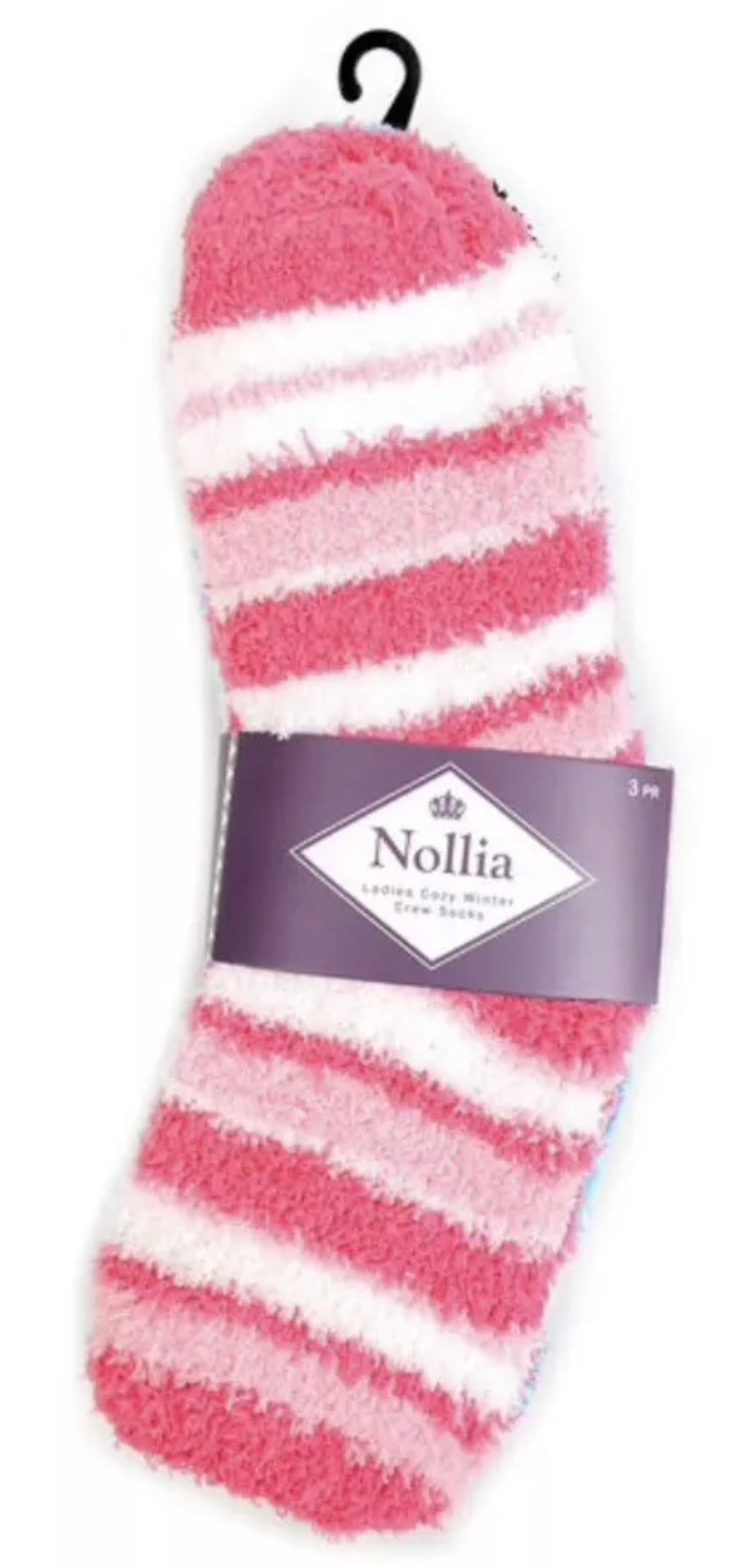 NOLLIA Brand Ladies 3 Pair Of Striped Warm & Fuzzy Socks - Novelty Socks And Slippers