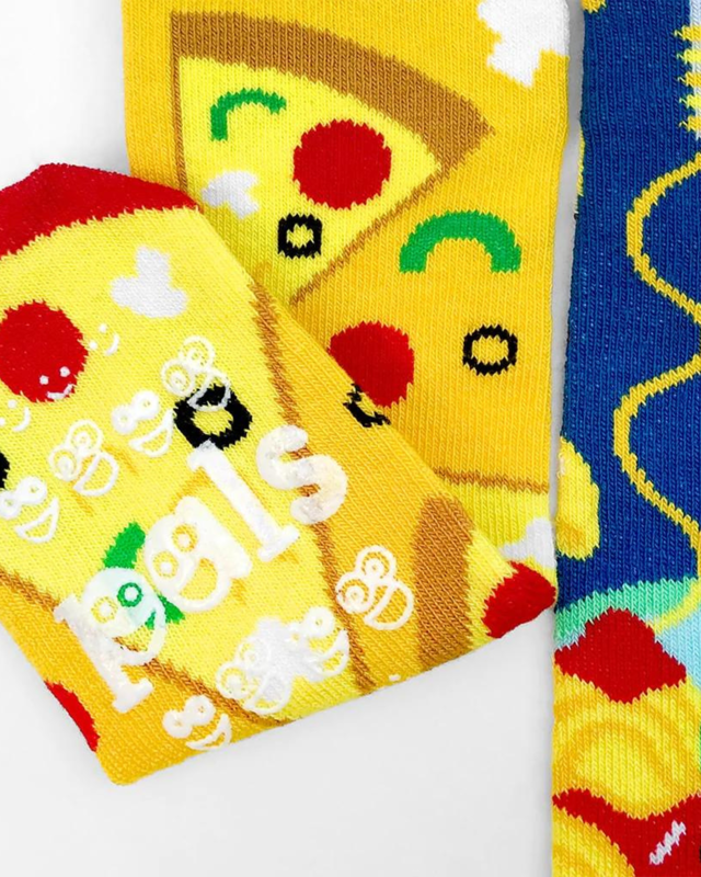 PIZZA & PASTA Unisex Toddler-Tween Mismatched Gripper Bottom Socks PALS SOCKS Brand (CHOOSE SIZE) - Novelty Socks And Slippers