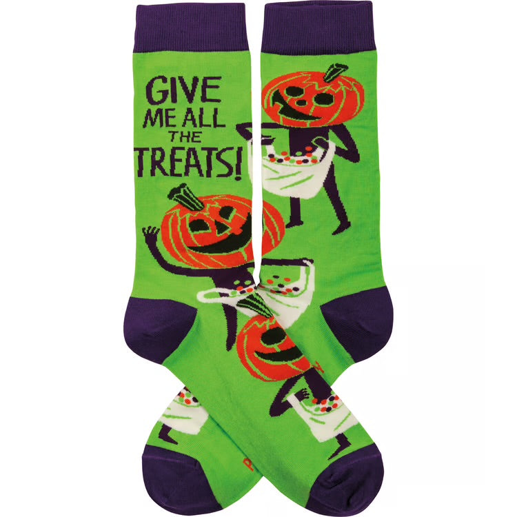 GIVE ME ALL THE TREATS Adult Unisex HALLOWEEN Socks Primitives By Kathy Brand - Novelty Socks And Slippers