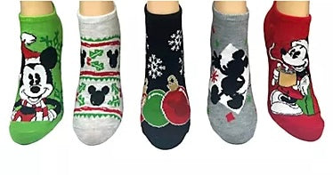 DISNEY Ladies CHRISTMAS MICKEY MOUSE 5 Pair Of No Show Socks - Novelty Socks And Slippers