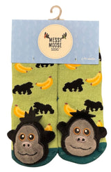 MESSY MOOSE Brand Unisex GORILLA & BANANAS Gripper Bottom Socks - Novelty Socks And Slippers