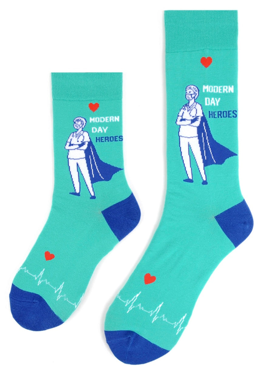 PARQUET Brand Unisex HEALTHCARE DOCTOR NURSE Socks ‘MODERN DAY HEROES’ (CHOOSE SIZE) - Novelty Socks And Slippers