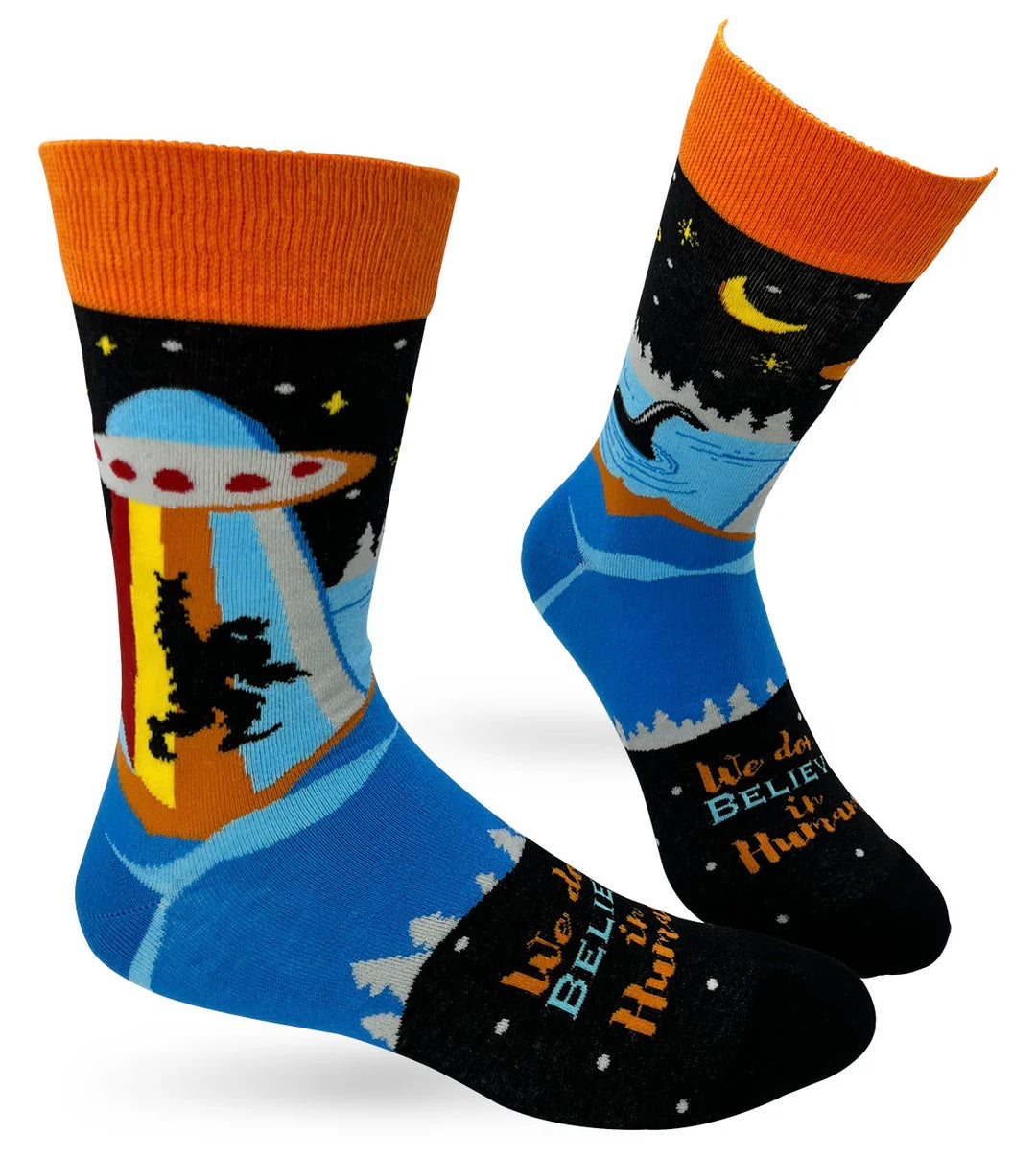 FABDAZ Brand Men’s WE DON’T BELIEVE IN HUMANS Socks BIG FOOT, LOCHNESS MONSTER, ALIENS - Novelty Socks And Slippers