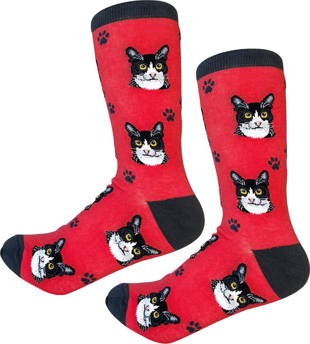 BLACK & WHITE CAT (TUXEDO) Adult Unisex Socks By E&S Pets Choose Style