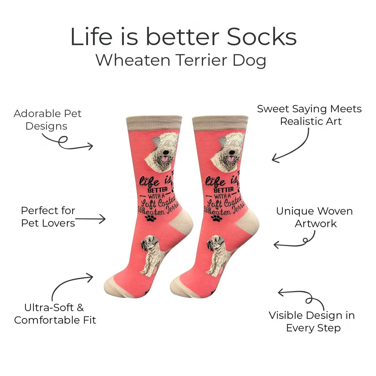 SOFT COATED WHEATEN TERRIER DOG Adult Unisex Socks By E&S Pets CHOOSE SOCK DADDY, LIFE IS BETTER