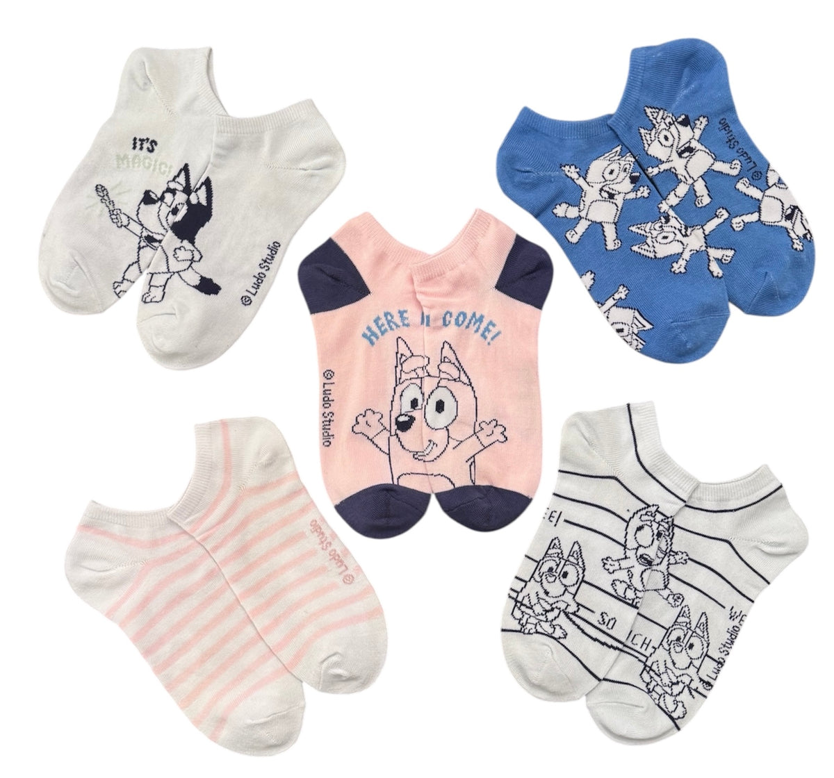 BLUEY Cartoon Ladies 5 Pair Of No Show Socks ‘HERE I COME’ - Novelty Socks And Slippers