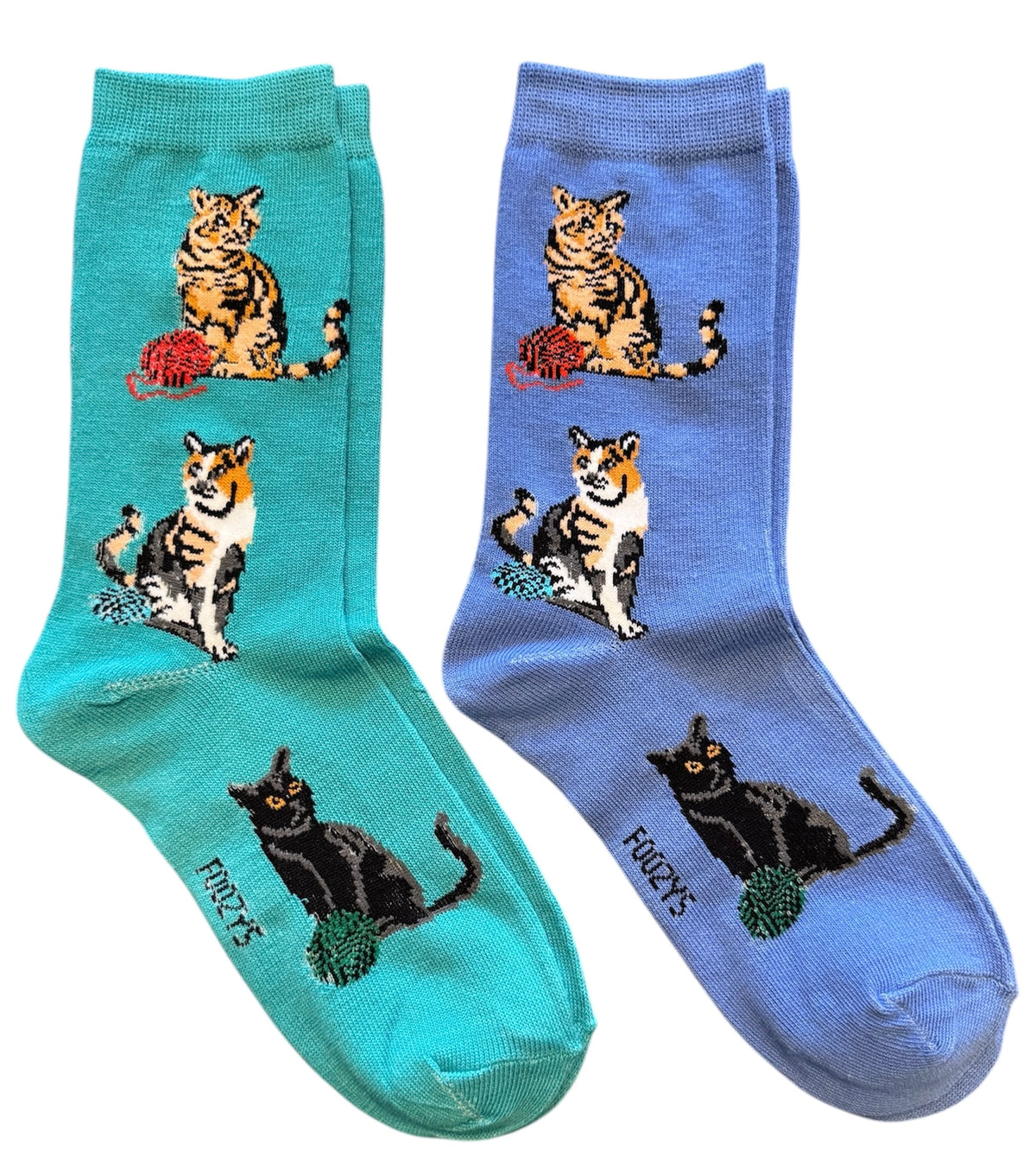 CALICO, TABBY & BLACK CATS Ladies CAT 2 Pair Of Socks FOOZYS Brand - Novelty Socks And Slippers