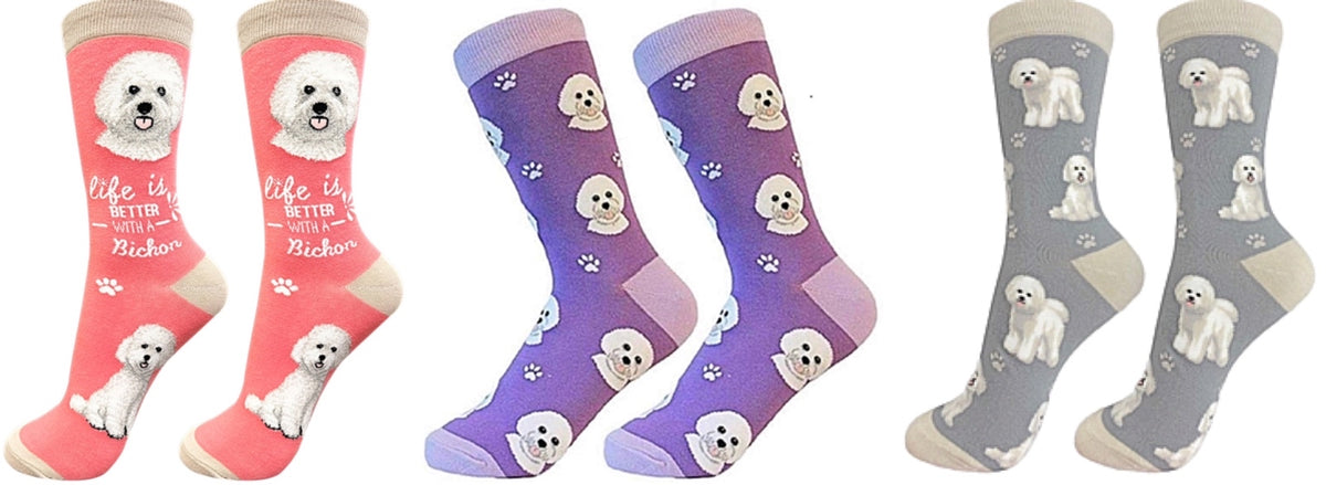 BICHON FRISE Dog Unisex Socks By E&S Pets CHOOSE SOCK DADDY, HAPPY TAILS Or LIFE IS BETTER - Novelty Socks for Less