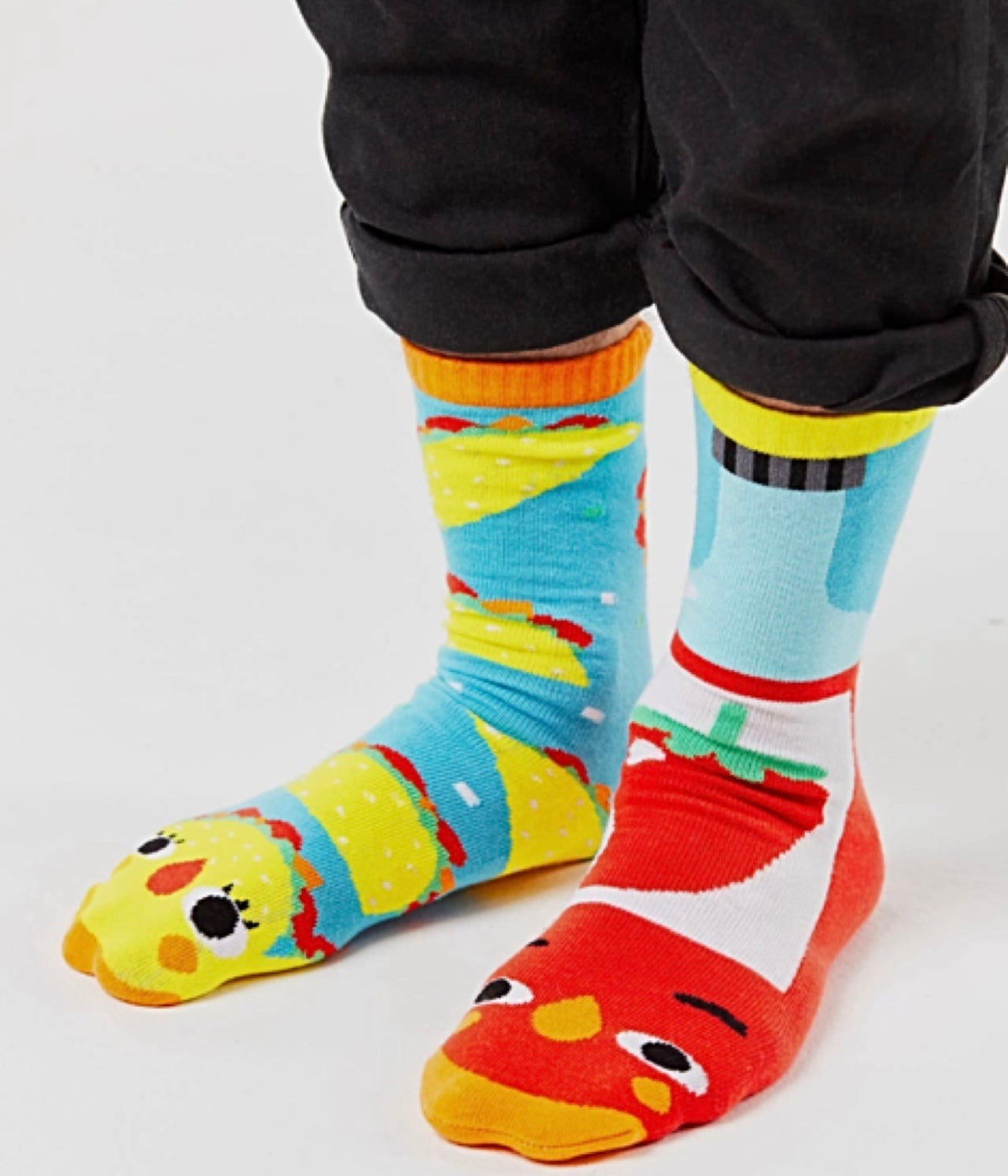 PALS SOCKS Brand Unisex TACO & HOT SAUCE Mismatched Gripper Bottom Socks (CHOOSE SIZE) - Novelty Socks And Slippers