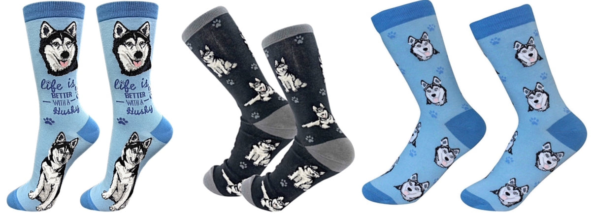 SIBERIAN HUSKY Dog Unisex Socks By E&S Pets CHOOSE SOCK DADDY, HAPPY TAILS, LIFE IS BETTER - Novelty Socks for Less