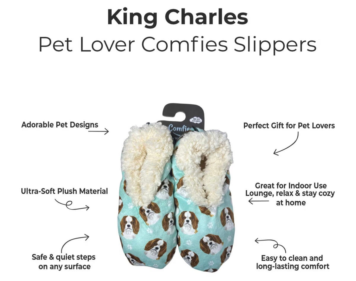 CAVALIER KING CHARLES Dog Ladies Non-Slip Slippers COMFIES BRAND By E&S Pets - Novelty Socks And Slippers