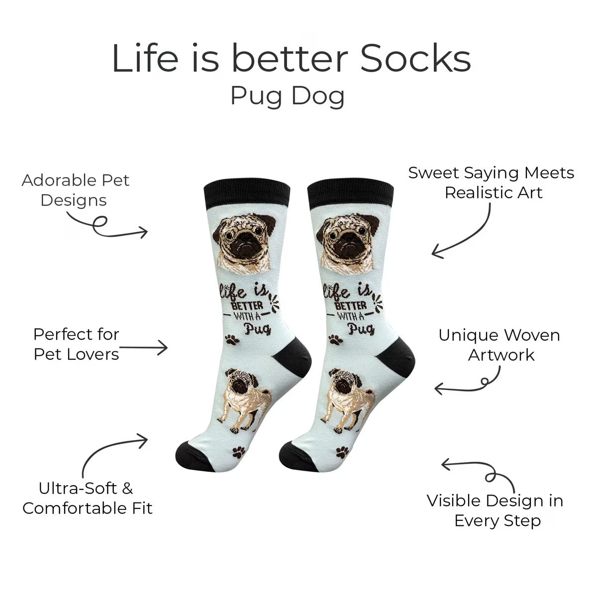 PUG DOG Adult Unisex Socks By E&S Pets Choose Style