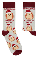 URBAN ECCENTRIC Unisex Hedgehog Christmas Socks ‘SURROUNDED BY FESTIVE PRICKS’ - Novelty Socks And Slippers