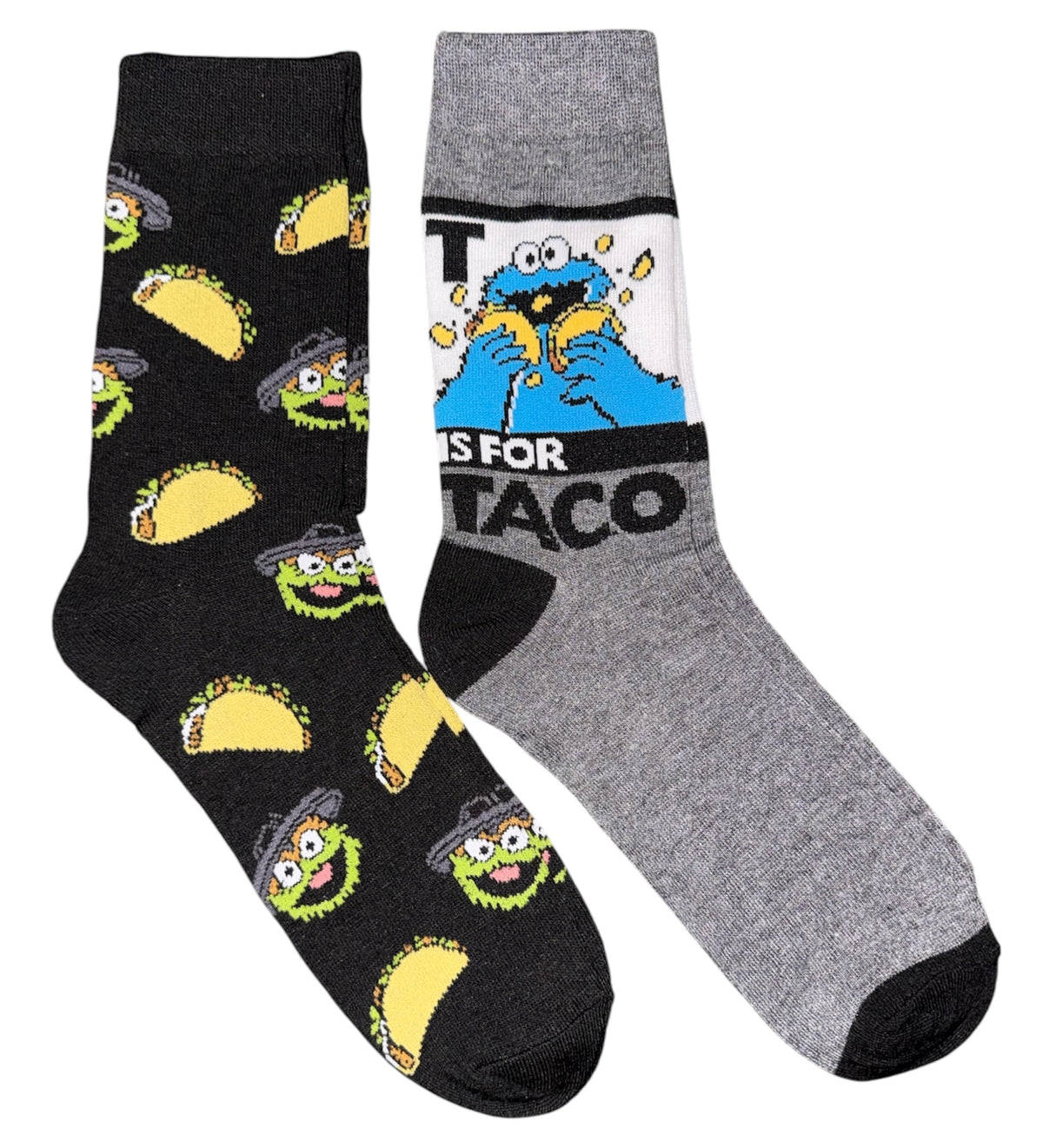 SESAME STREET Men’s 2 Pair Of Socks COOKIE MONSTER & OSCAR ‘T IS FOR TACOS’