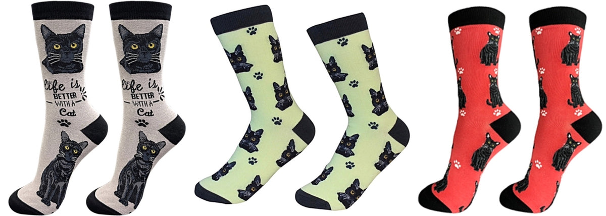 BLACK CAT Unisex Socks By E&S Pets CHOOSE SOCK DADDY, HAPPY TAILS, LIFE IS BETTER - Novelty Socks for Less