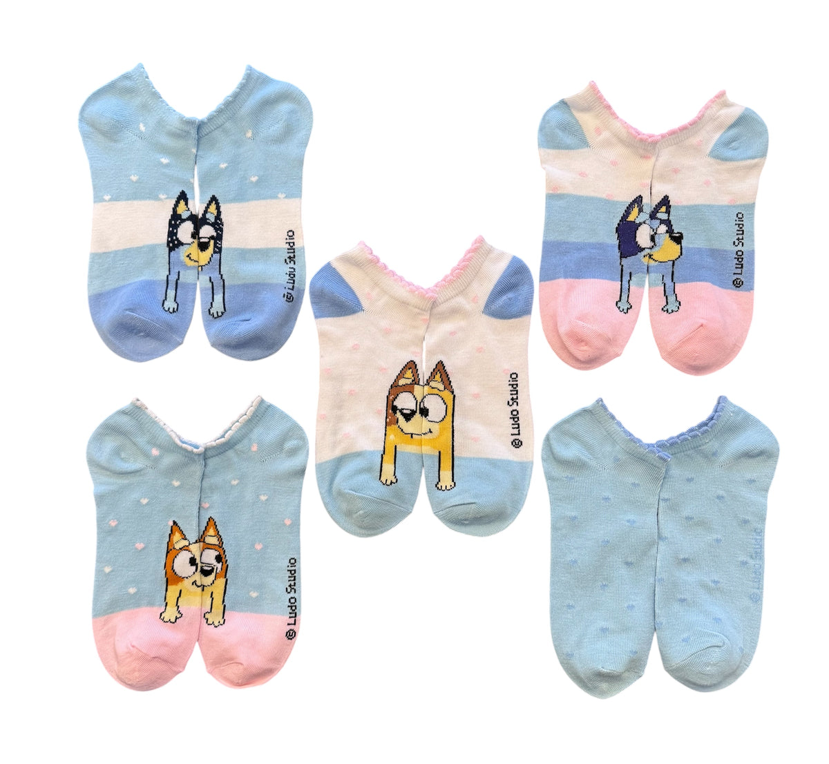BLUEY Cartoon Ladies 5 Pair Of No Show Socks Bingo, Mum, Dad - Novelty Socks And Slippers