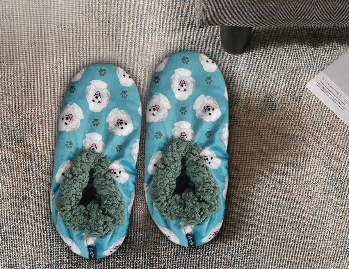 COMFIES BRAND Ladies POODLE DOG (WHITE) Non-Skid Slippers - Novelty Socks And Slippers