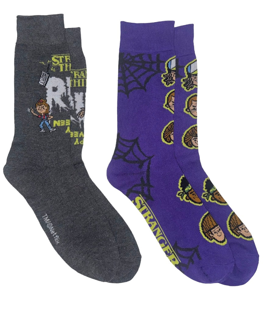 NETFLIX STRANGER THINGS Men’s 2 Pair Of HALLOWEEN Socks ‘RUN!’ ‘HAPPY HALLOWEEN’ - Novelty Socks And Slippers