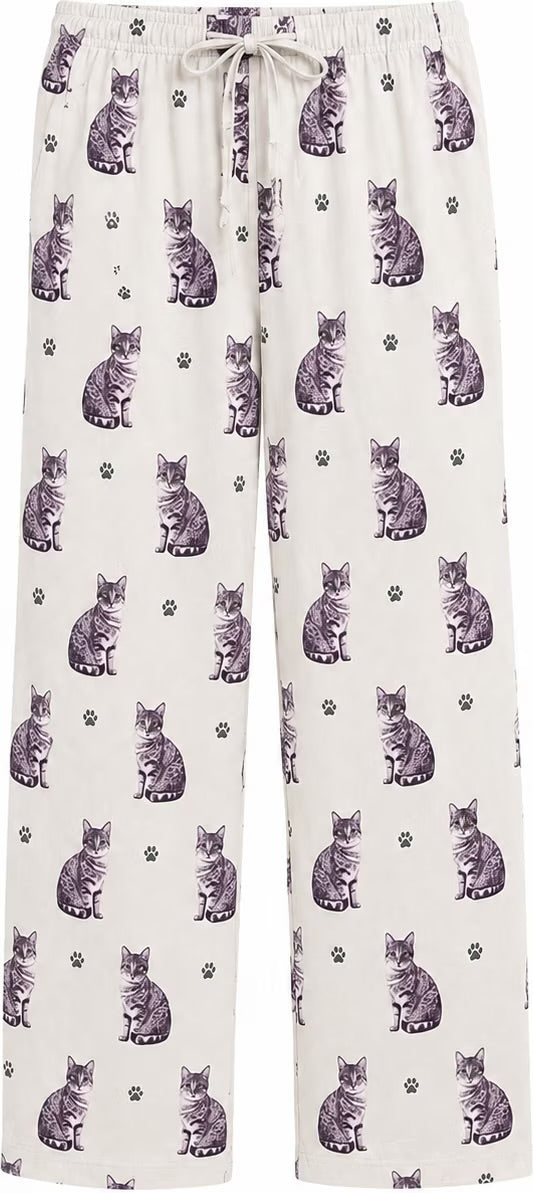 Silver Gray TABBY CAT Adult Unisex PAJAMA BOTTOMS COMFIES Brand By E&S PETS (CHOOSE SIZE)