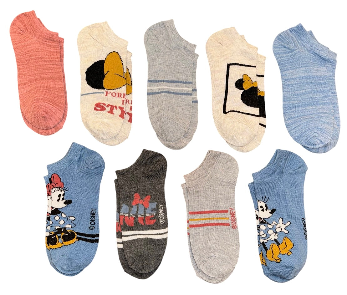 DISNEY MINNIE MOUSE Ladies 9 Pair Of Low Show Socks ‘FOREVER IN STYLE’ - Novelty Socks And Slippers