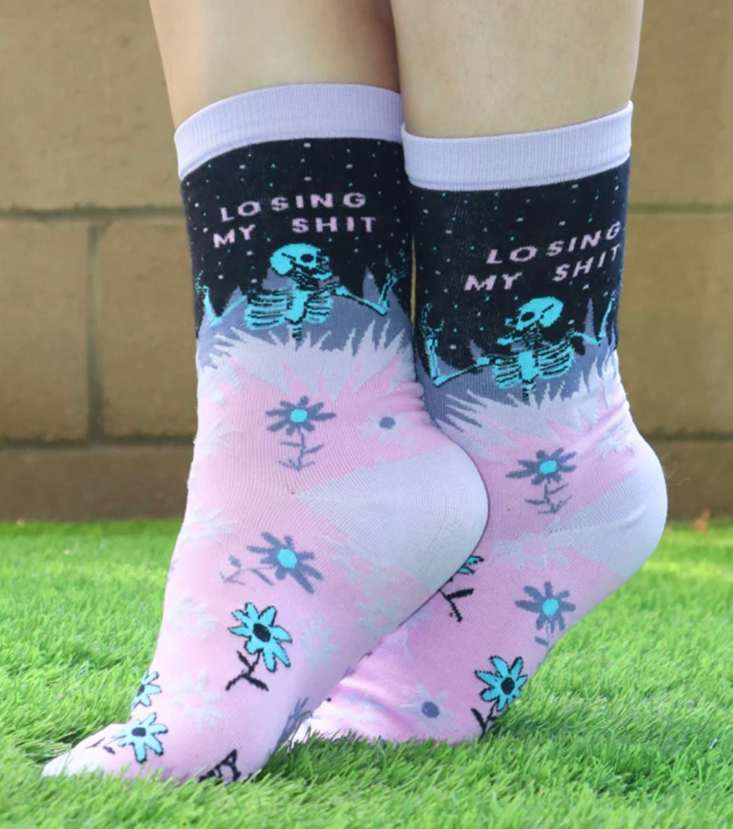 GROOVY THINGS Brand Ladies ‘LOSING MY SHIT’ Socks With SKELETON - Novelty Socks And Slippers