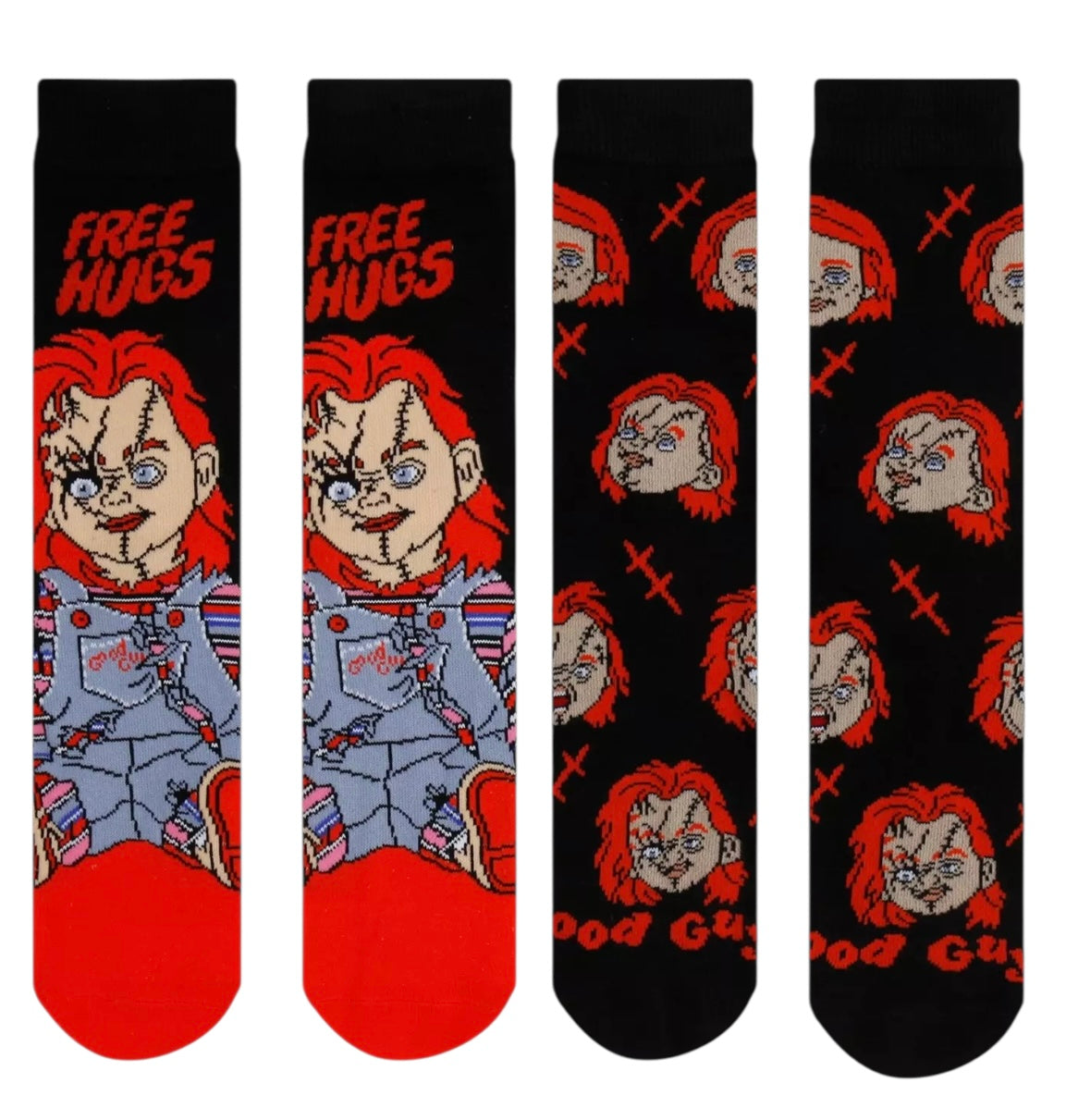 CHUCKY THE MOVIE Men’s 2 Pair Of Socks ‘FREE HUGS’ ‘GOOD GUYS’ - Novelty Socks And Slippers