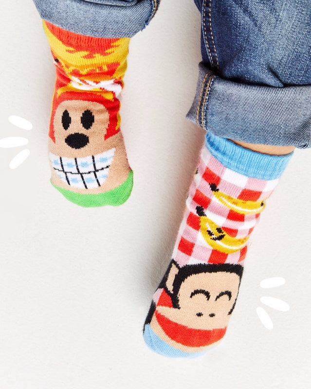 JULIUS The Monkey & BOB The Dog Unisex MISMATCHED GRIPPER BOTTOM SOCKS PALS SOCKS Brand (CHOOSE SIZE) BY PAUL FRANK - Novelty Socks And Slippers