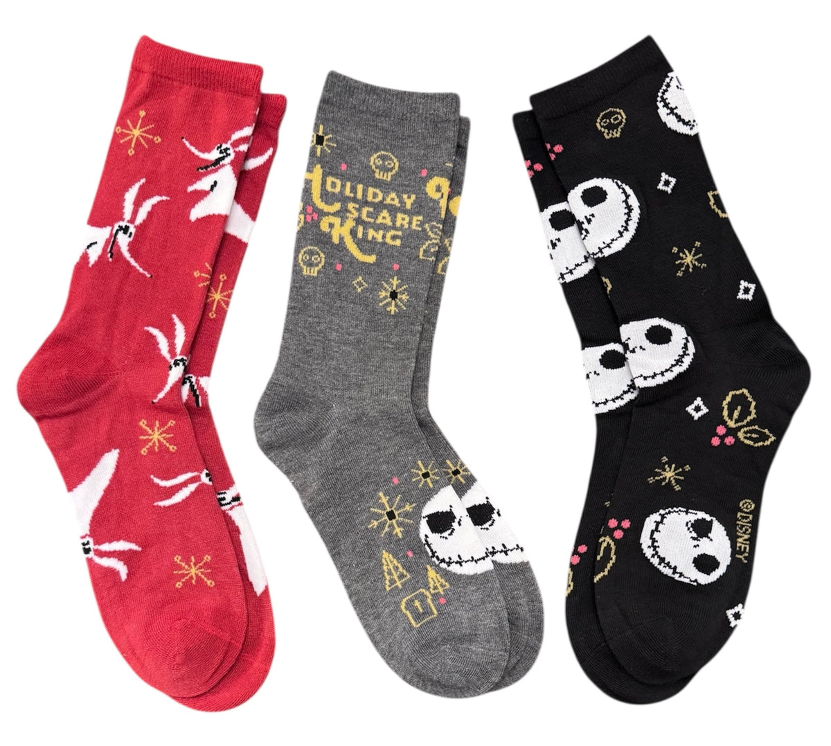 DISNEY NIGHTMARE BEFORE CHRISTMAS LADIES 3 PAIR OF SOCKS ‘HOLIDAY SCARE KING’ - Novelty Socks And Slippers