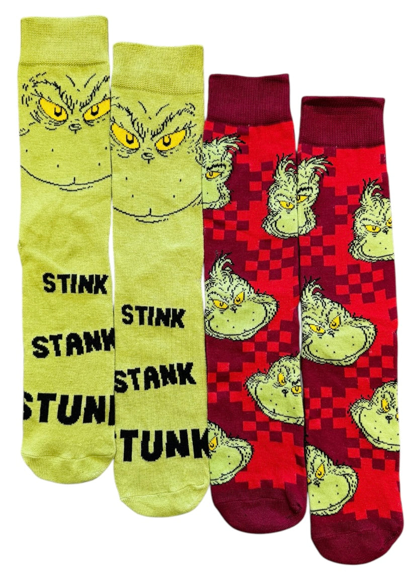 DR. SUESS HOW THE GRINCH STOLE CHRISTMAS Men’s 2 Pair Of Socks STINK STANK STUNK BIOWORLD Brand - Novelty Socks And Slippers