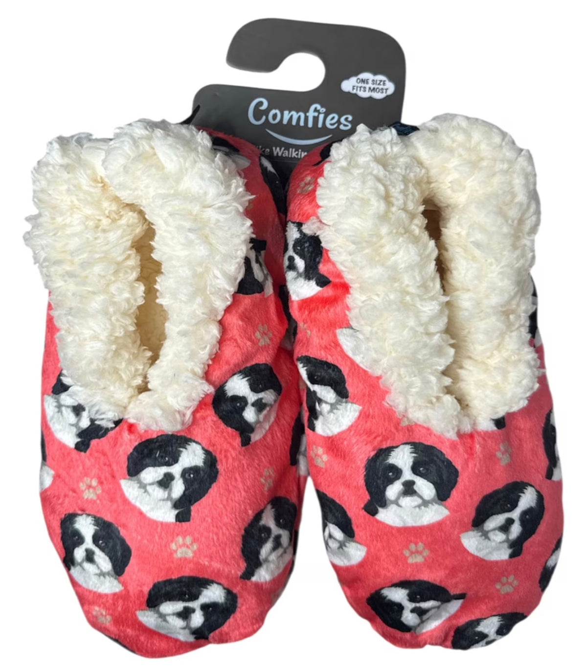 BLACK & WHITE SHIH TZU Dog Ladies Non-Slip Slippers COMFIES BRAND By E&S Pets - Novelty Socks And Slippers
