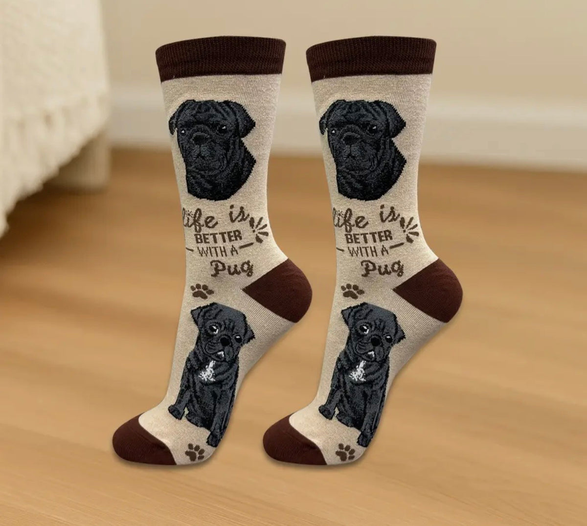 BLACK PUG Dog Adult Unisex Socks By E&S Pets Choose Style
